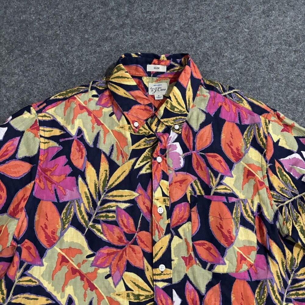 J Crew Linen Shirt Mens Medium Floral Hawaiian Short Sleeve Button Up Casual